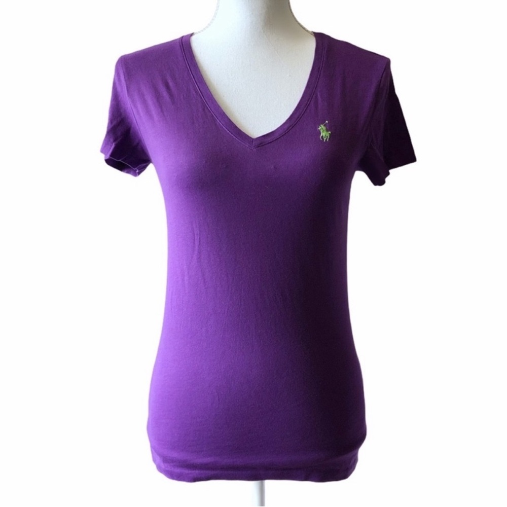 Polo Ralph Lauren Sport Logo V-Neck Cotton Shirt Purple